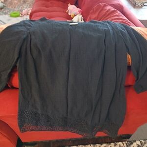 JM Collection Black Blouse with Crochet Hem